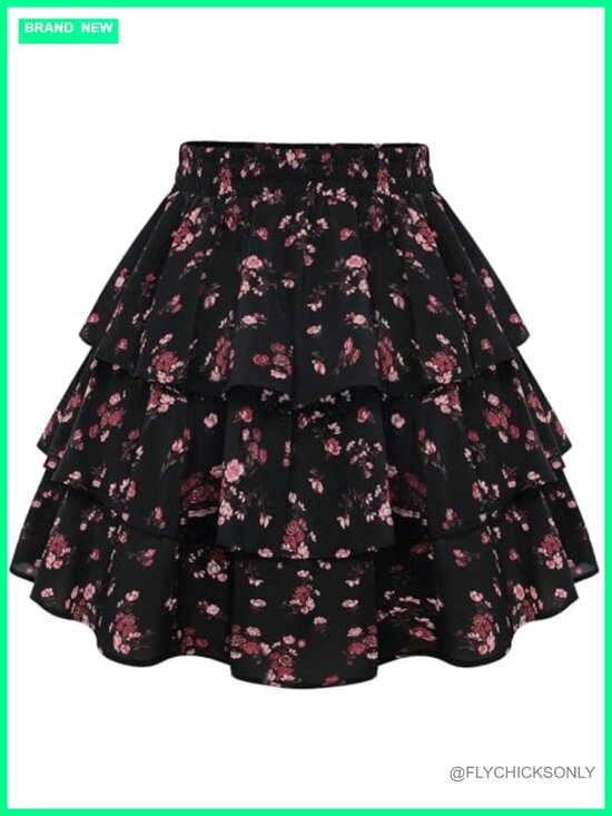 Pants - Mini Floral Skort with Built-In Shorts and Pockets